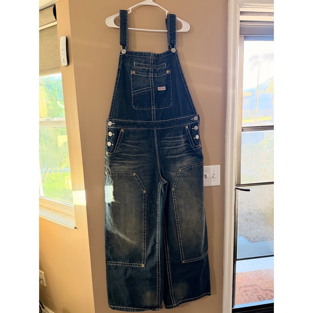 True Religion Overalls 34 - Dark Denim- World Tour Patch - Y2K
